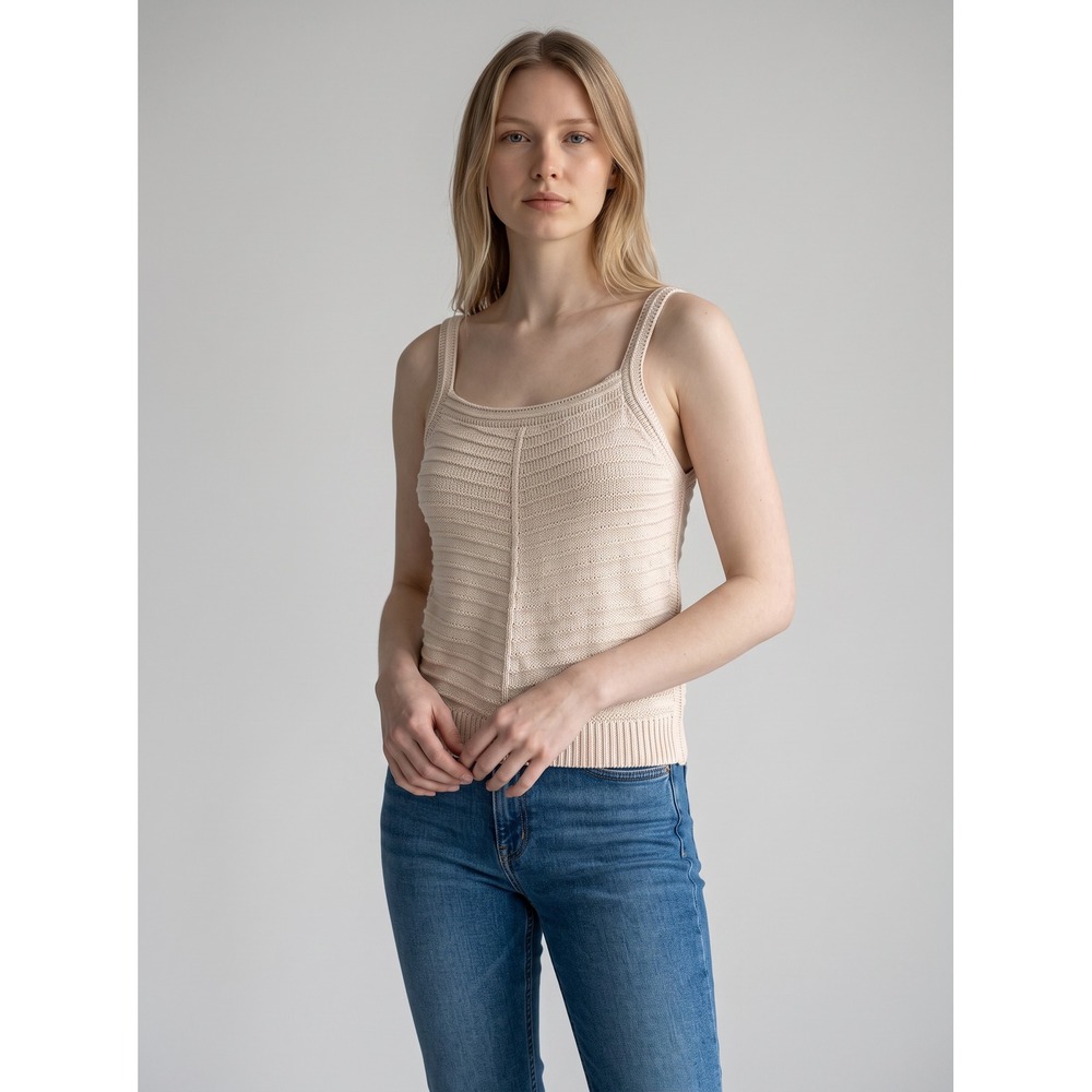 Joie Beige Knit Tank Top Sleeveless Cotton Blend Sweater XL Neutral Square Neck